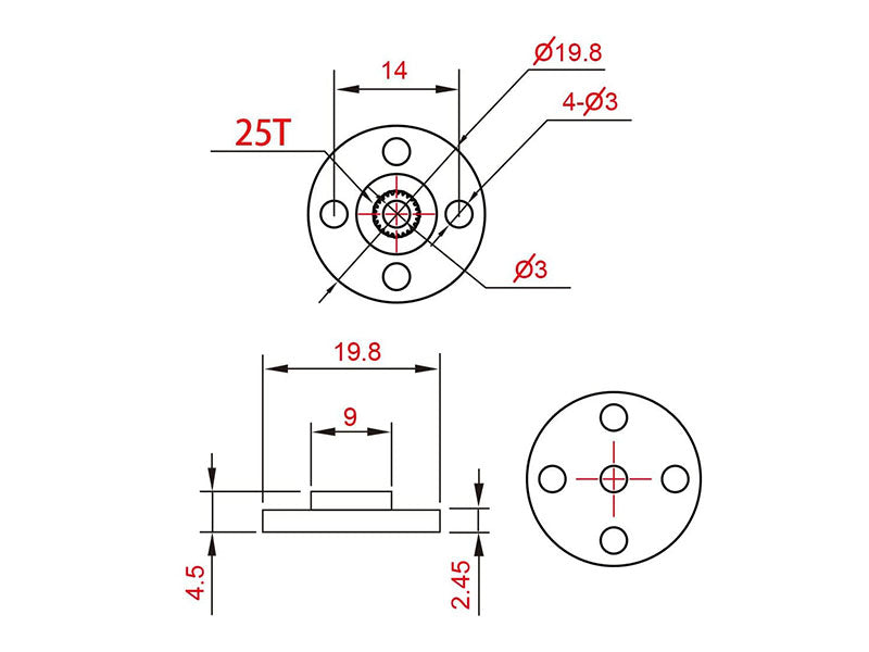 25T Servo Arm, Horn Disc Attachment
