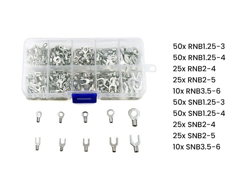 Insulated Bare Crimp Terminal Lug Kit Round Fork Spade