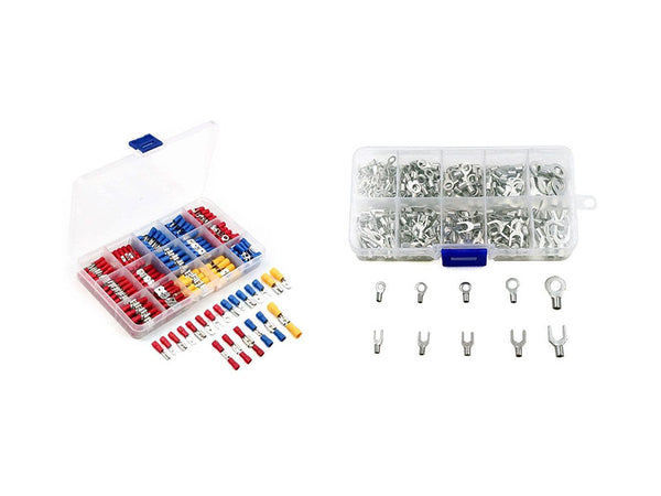 Insulated Bare Crimp Terminal Lug Kit Round Fork Spade