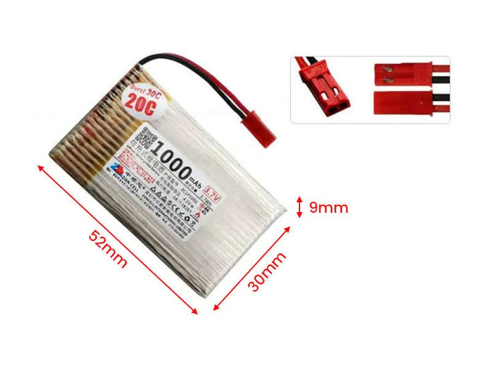 3.7V 1000mAh Battery Li-Po Lithium Polymer 1S 20C