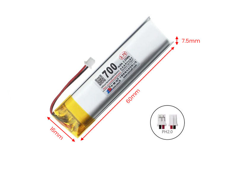 3.7V Li-Po Lithium Polymer Battery 700mAh