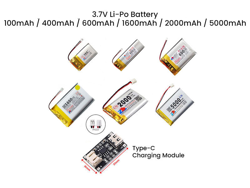 3.7V Li-Po Lithium Polymer Battery 100mAh 400mAh 600mAh 1600mAh 2000mAh 5000mAh