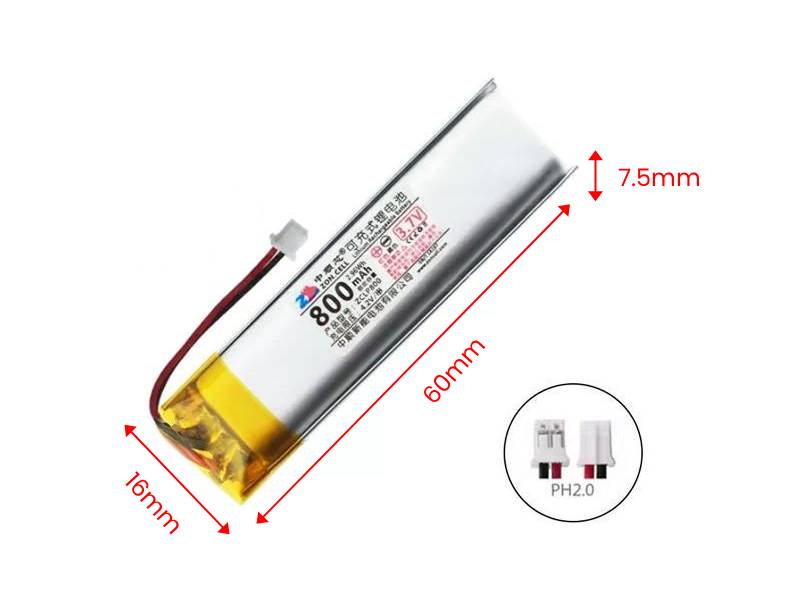 3.7V 800mAh Battery Li-Po Lithium Polymer