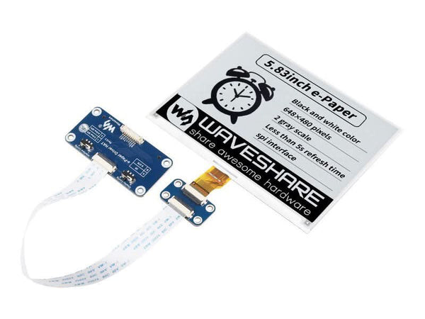 5.83inch E-Paper E-Ink Display HAT For Raspberry Pi, 648×480, Black / White, SPI