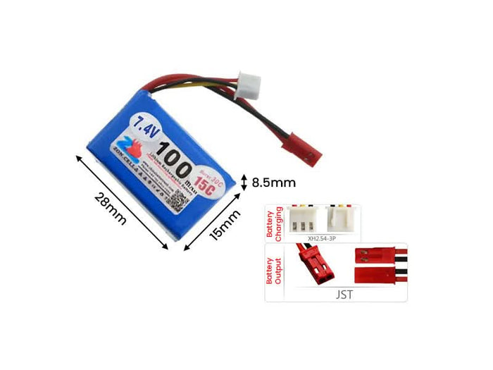 7.4V 100mAh Battery Li-Po Lithium Polymer 2S 15C