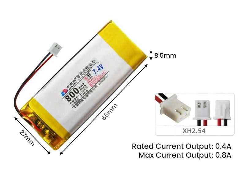 7.4V 800mAh Battery Li-Po Lithium Polymer