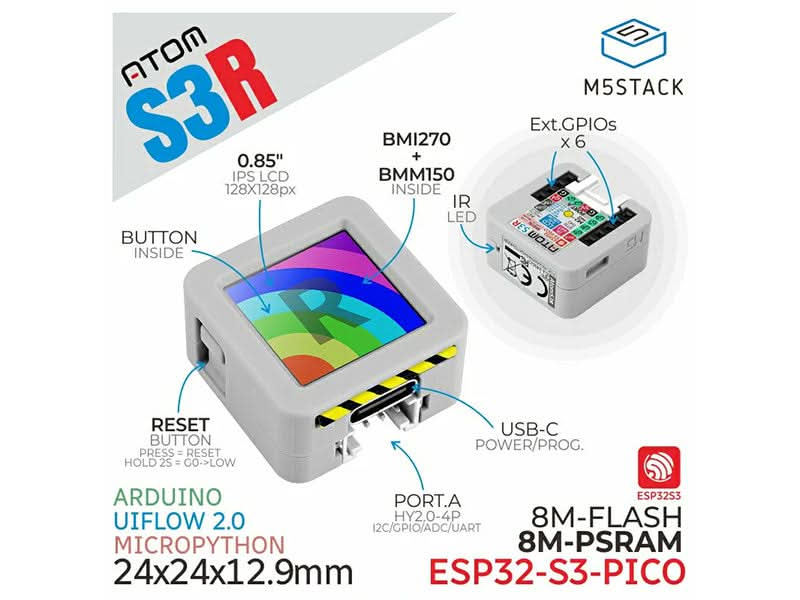 ATOMS3R Development Kit with 0.85-inch Screen (8MB PSRAM)