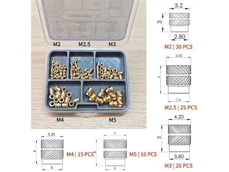 Brass Inserts M2 M3 M4 M5 185pcs
