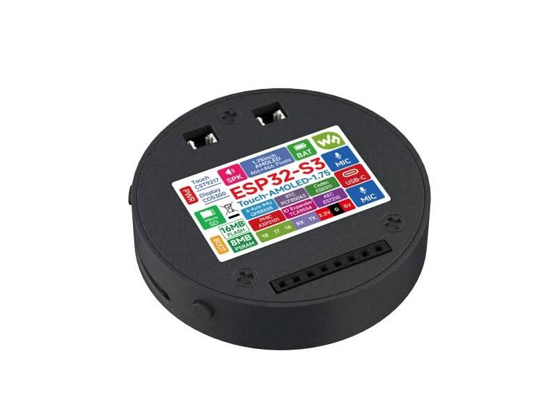 ESP32-S3 1.75inch AMOLED Round Touch Display Development Board, 32-bit LX7 Dual-core Processor, 466×466 Pixels, QSPI Interface, Onboard Dual Microphones Array, ESP32 With Display