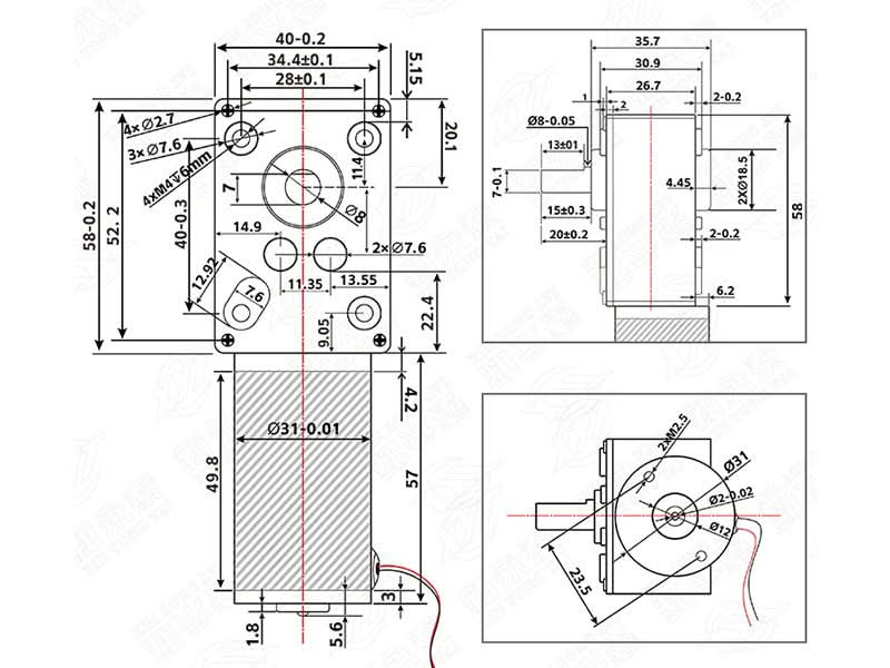 High Torque Motor DC 12V 80PM 260RPM Worm Gearbox