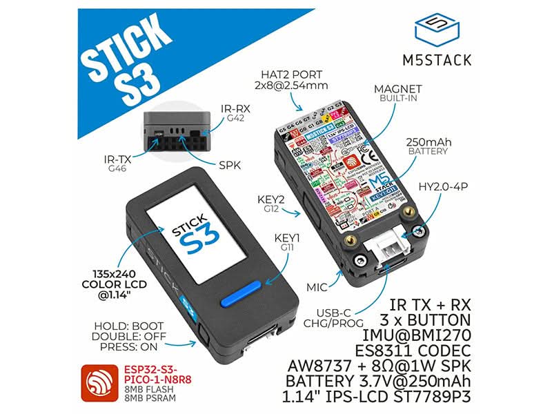 M5StickS3 ESP32S3 Mini IoT Dev Kit