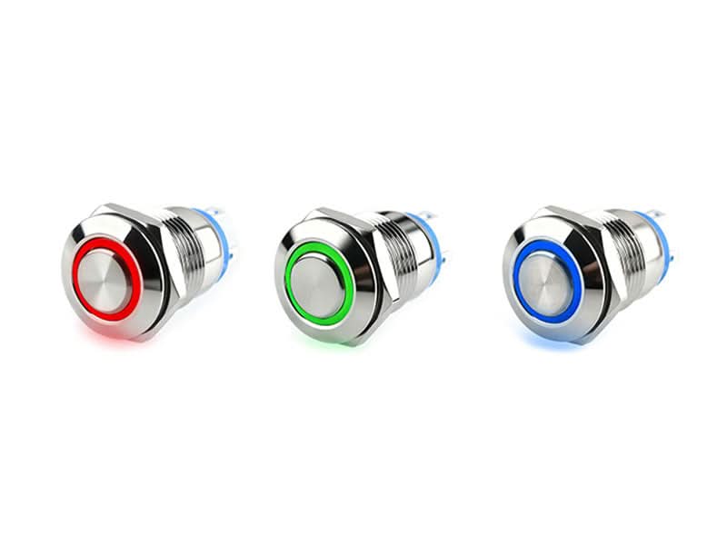 Push Button Metal 12mm Momentary Red Green Blue