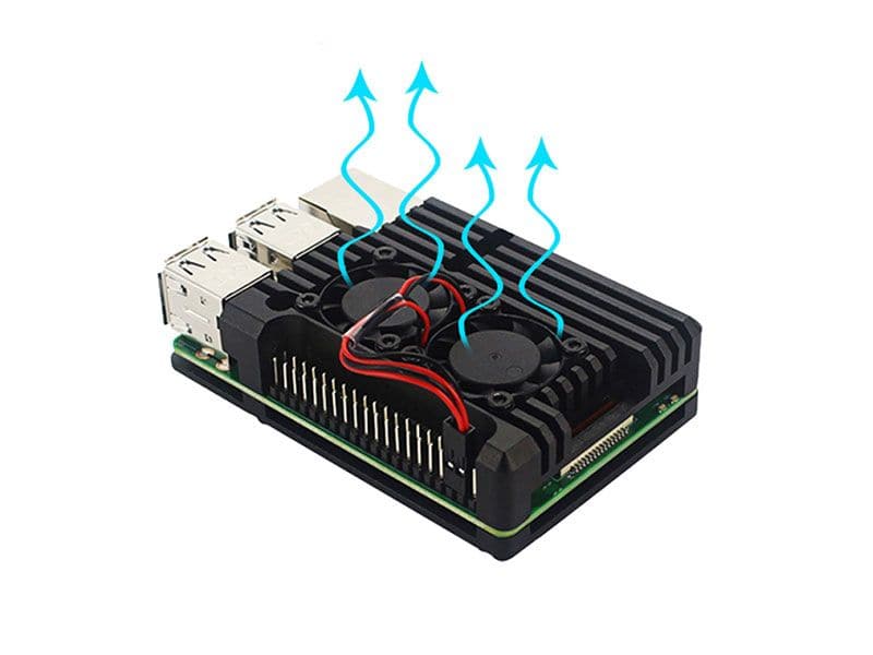 Aluminium Heatsink Case + Dual Fan for Raspberry Pi 4 & 5 - Kuriosity